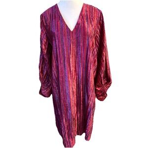 Uncle Frank Dress Womens Long Sleeve Multicolor Velvet Stripe Size Medium Boho
